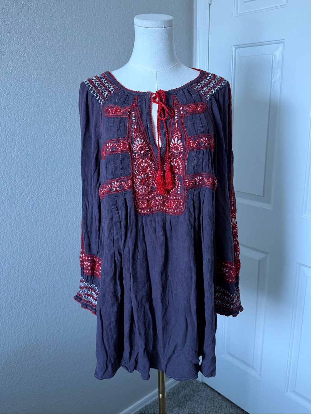Free People Plum Tunic with White Striped Detail